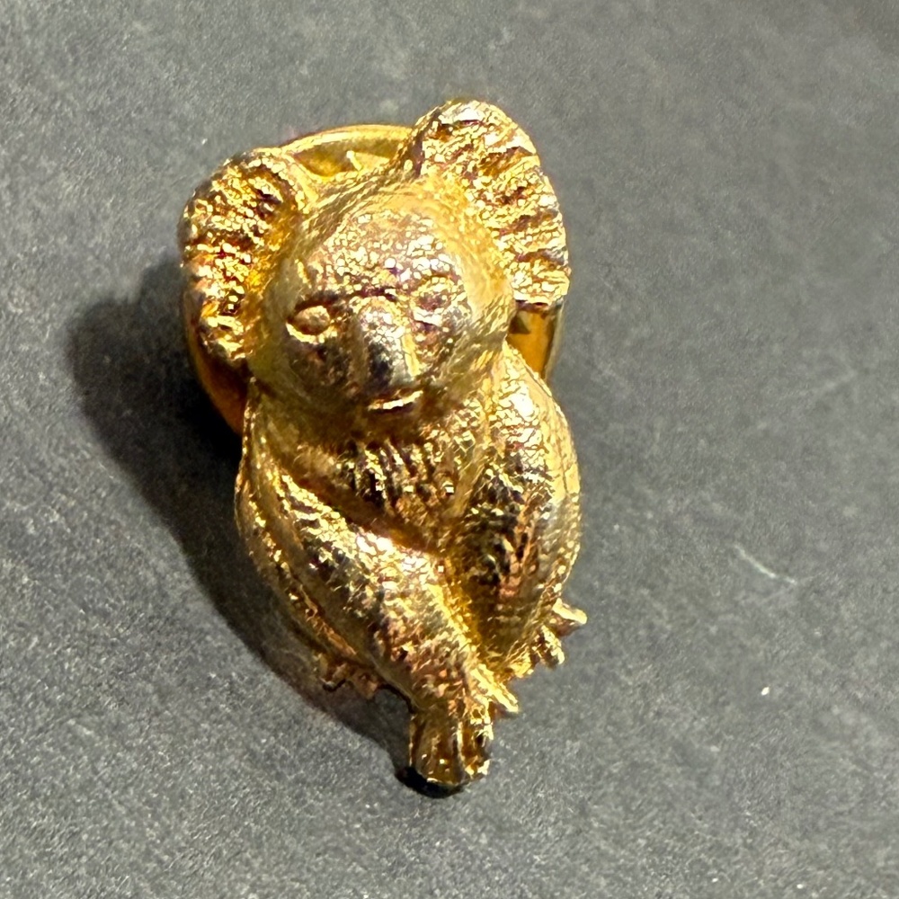 Koala Bear Gold Toned Lapel Pin 3D Vintage Carved Details